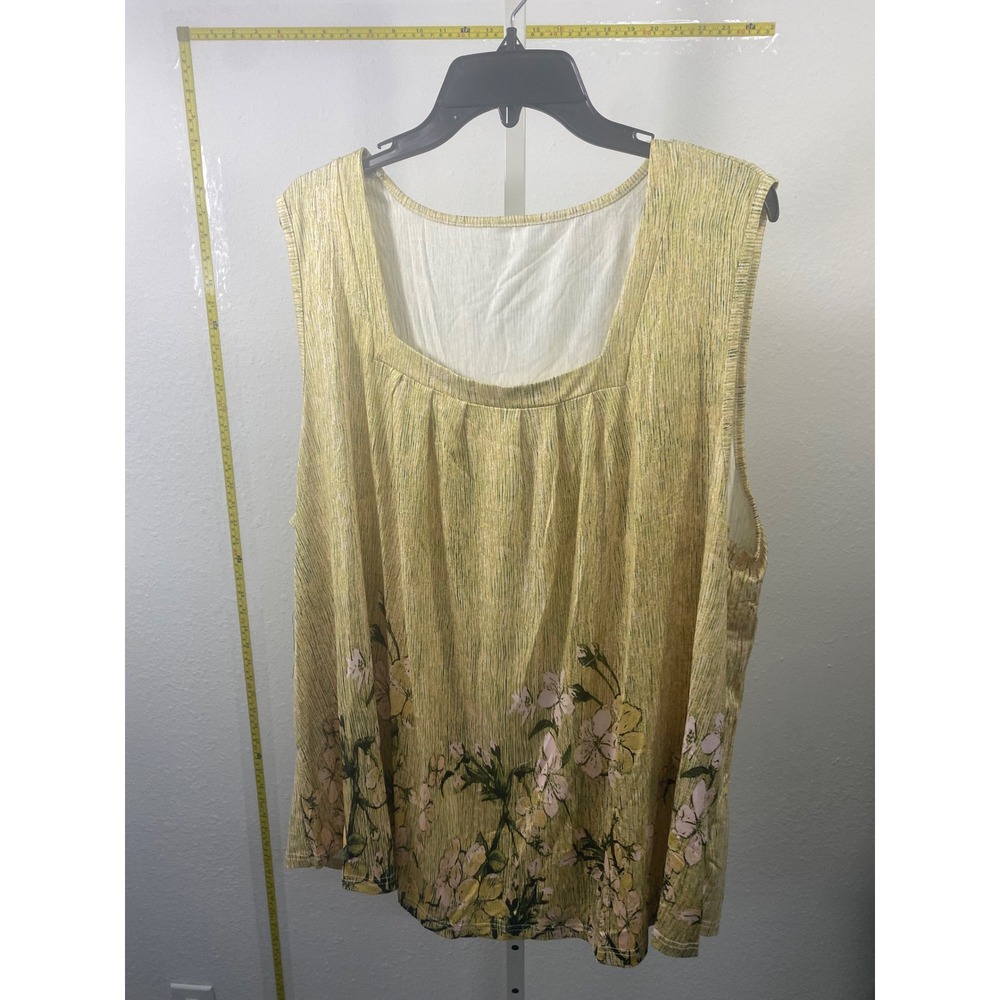 Yellow Floral Sleeveless Scoop Neck Blouse Textured Tank Top Womens Plus Size